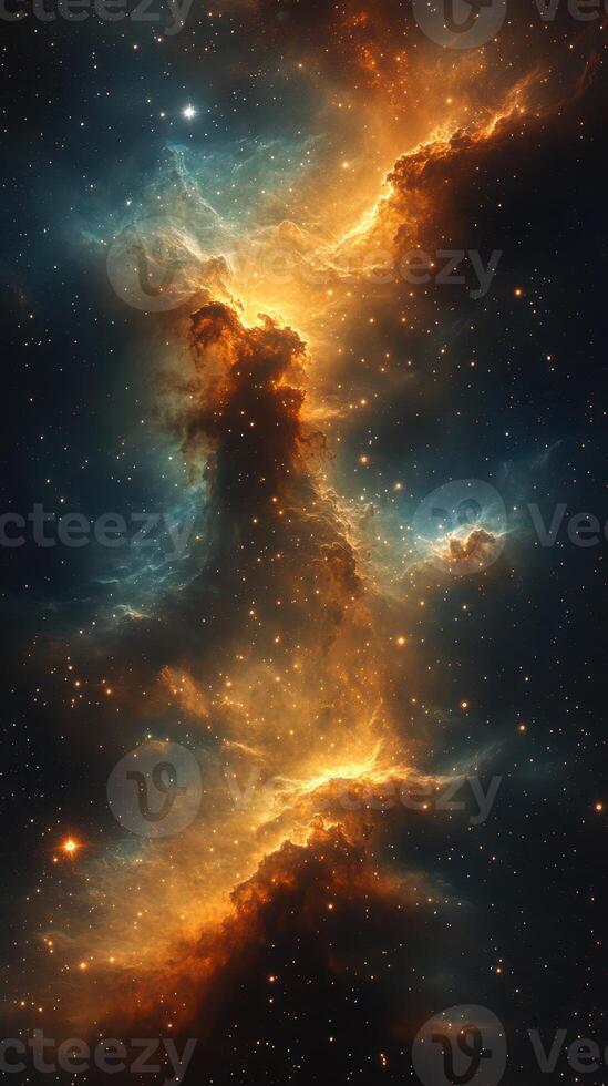 Stunning cosmic nebula with vibrant colors and intricate structures illuminating the night sky in deep space photo