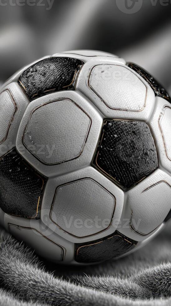 Soccer ball resting on a soft surface after a thrilling match during the afternoon photo