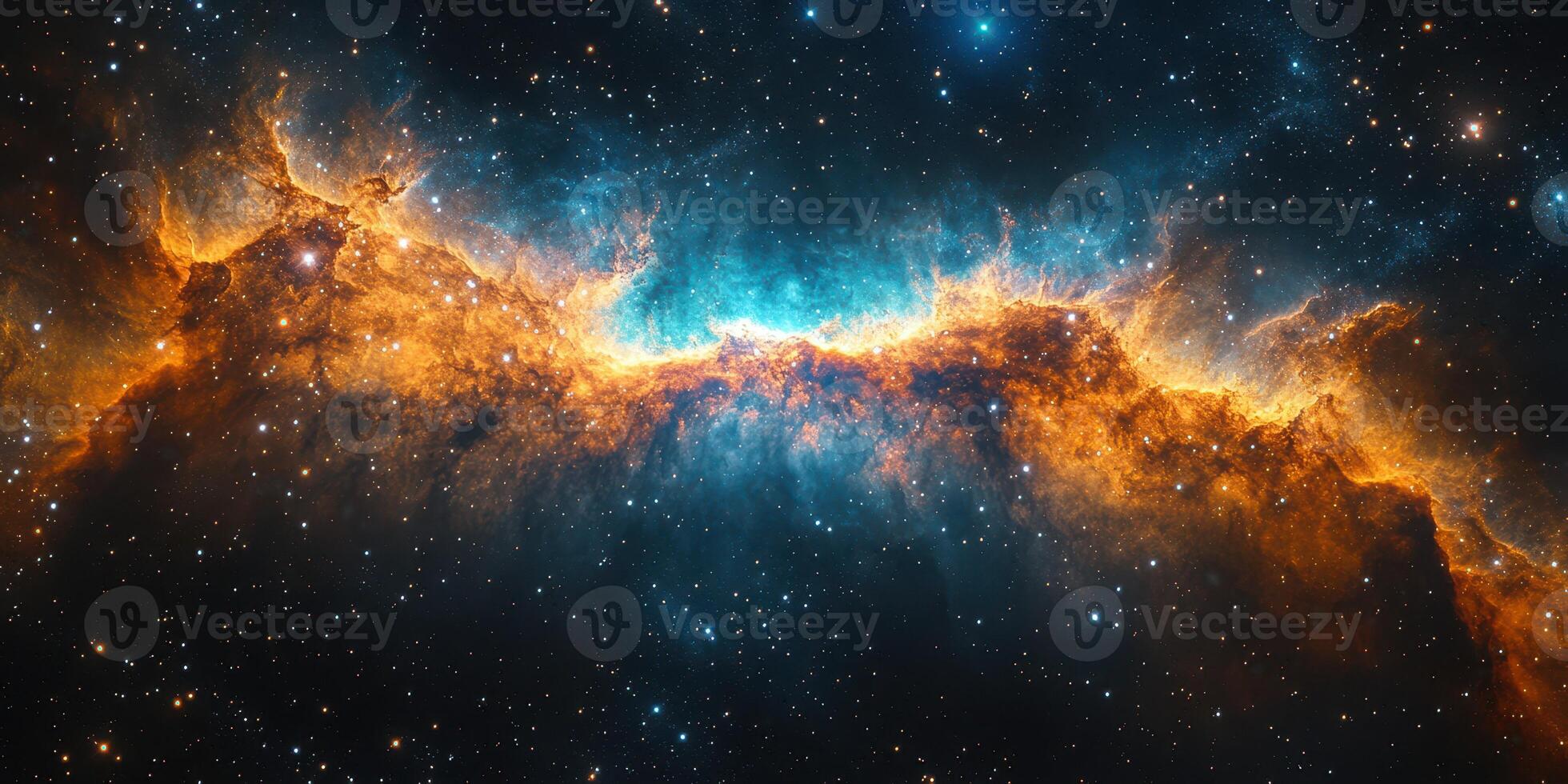 Majestic cosmic landscape with vibrant colors in the heart of a nebula showcasing stars and gas in deep space photo