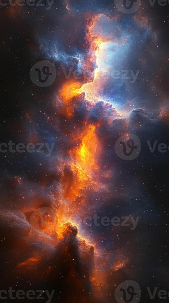 Stunning cosmic nebula with vibrant colors illuminating the depths of space during a clear starlit night photo