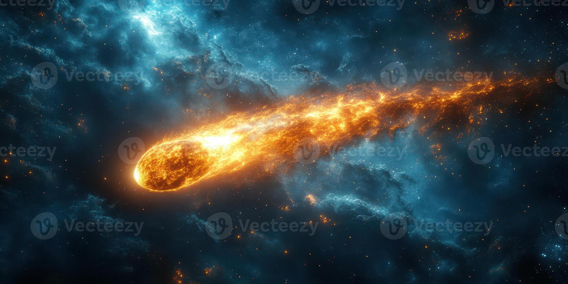 Streaking comet illuminates the dark cosmos with fiery tail in a stunning celestial display photo
