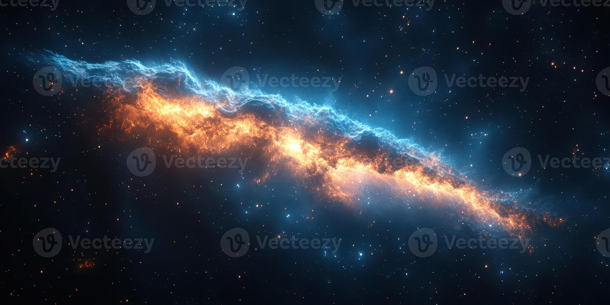 Vibrant cosmic nebulae emit brilliant orange and blue colors, highlighting the vastness of space and the wonders of the universe photo