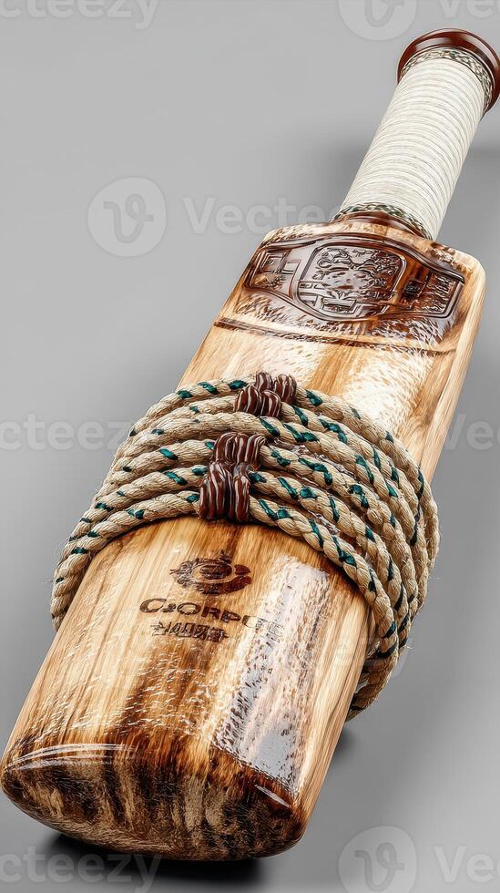 Cricket bat displayed on a neutral background emphasizing craftsmanship and design details photo