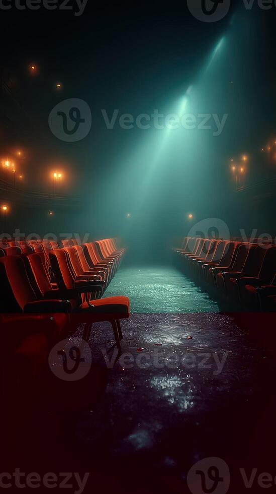 Mysterious atmosphere in an empty theater during a quiet evening performance with dim lighting photo