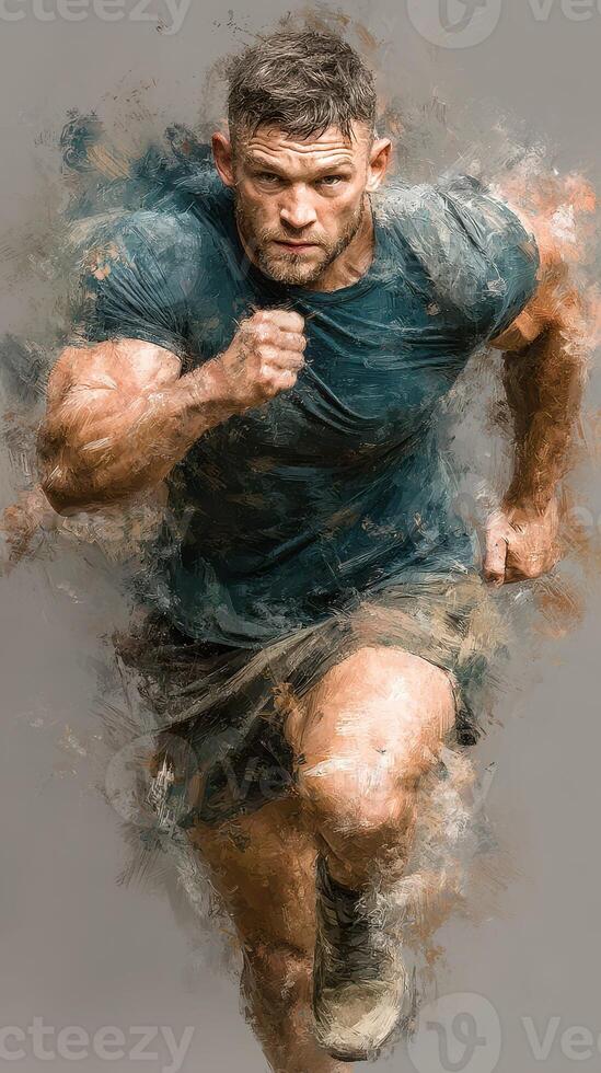 Dynamic runner in motion depicts strength and determination during an athletic training session photo