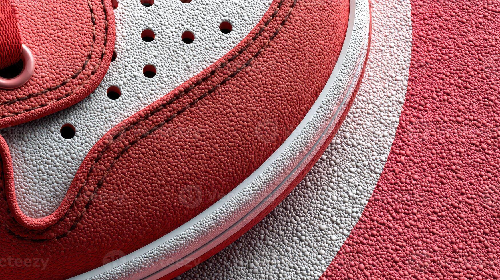 Close-up view of red sneaker on textured surface showcasing unique design details and craftsmanship photo