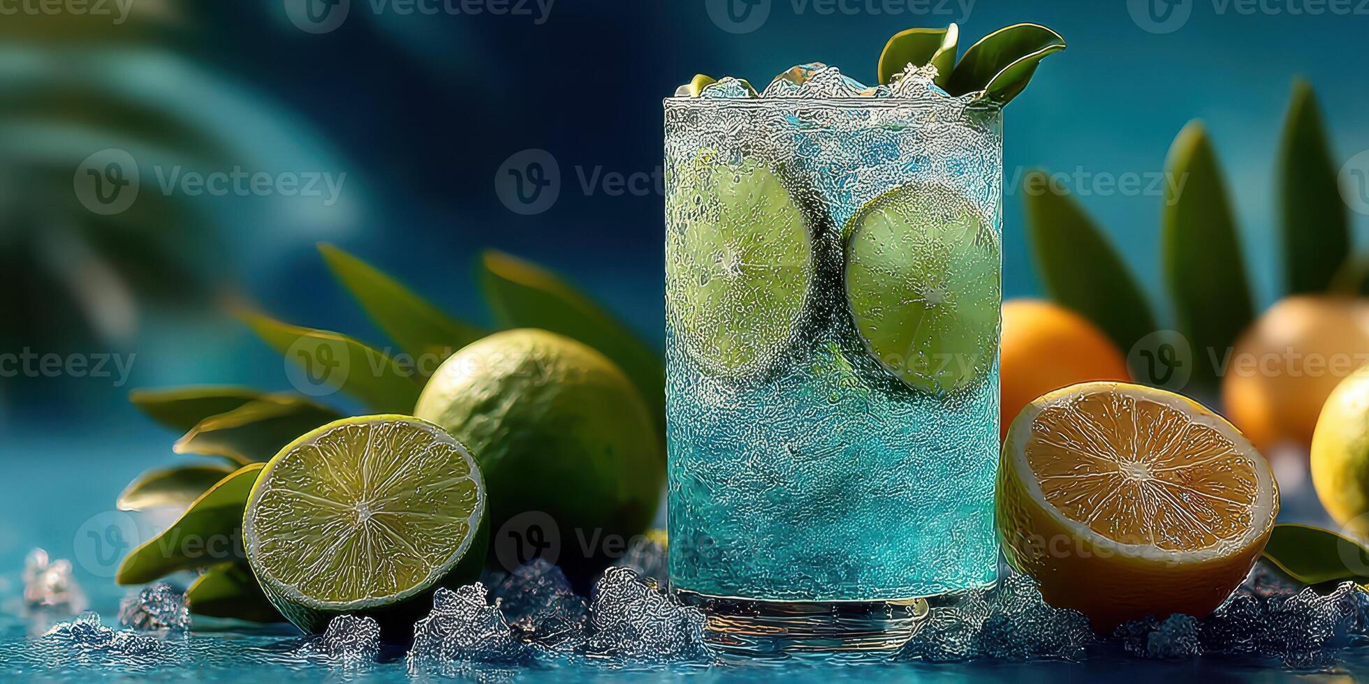 Refreshing citrus drink served in a glass with ice and fresh lime at a summer gathering photo
