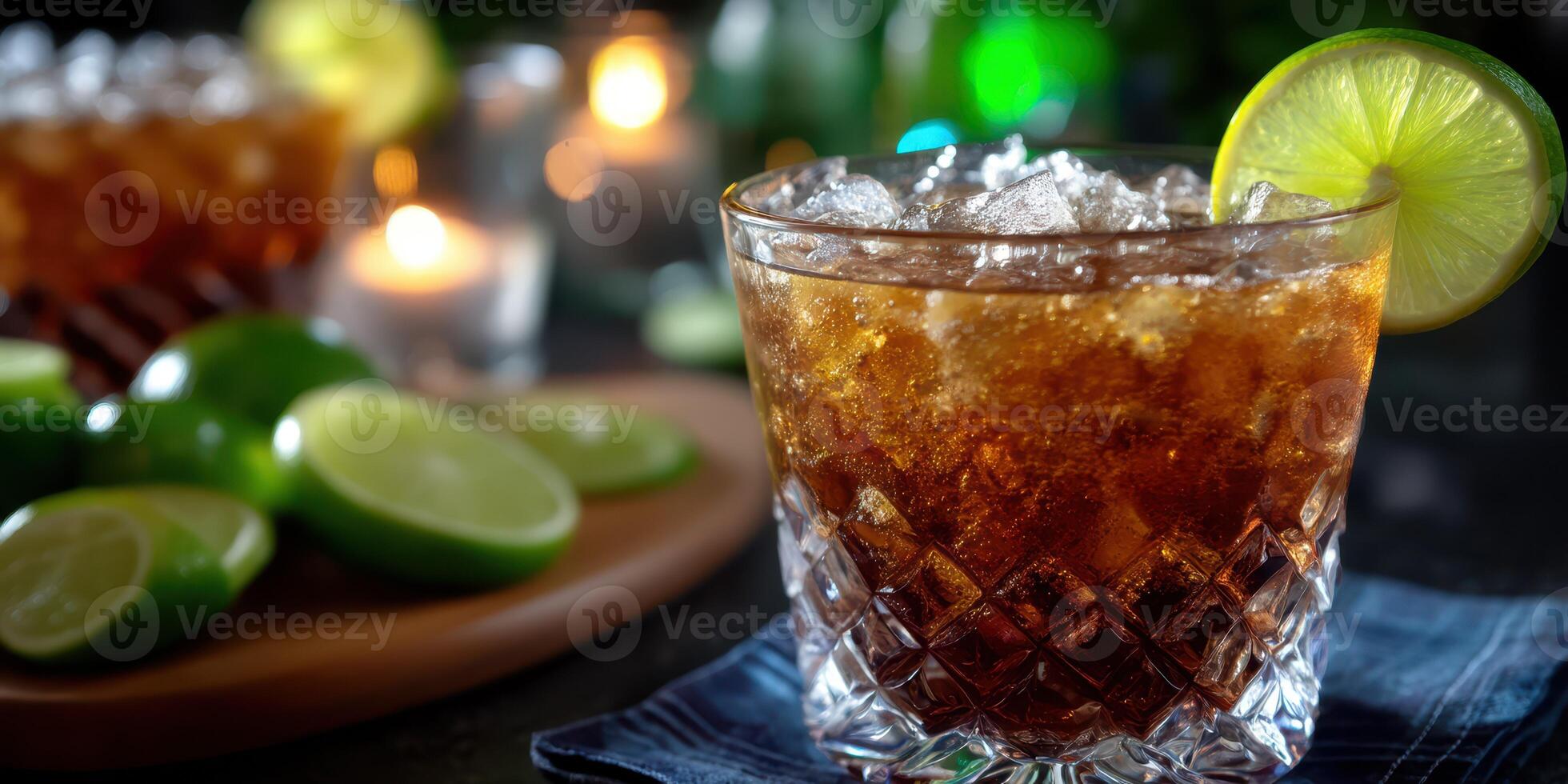 Enjoying a refreshing cocktail with lime on a cozy evening at a bar with ambient lighting photo