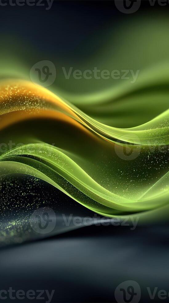Colorful abstract waves of green and orange flow gracefully on a dark background showcasing smooth textures and dynamic movement photo