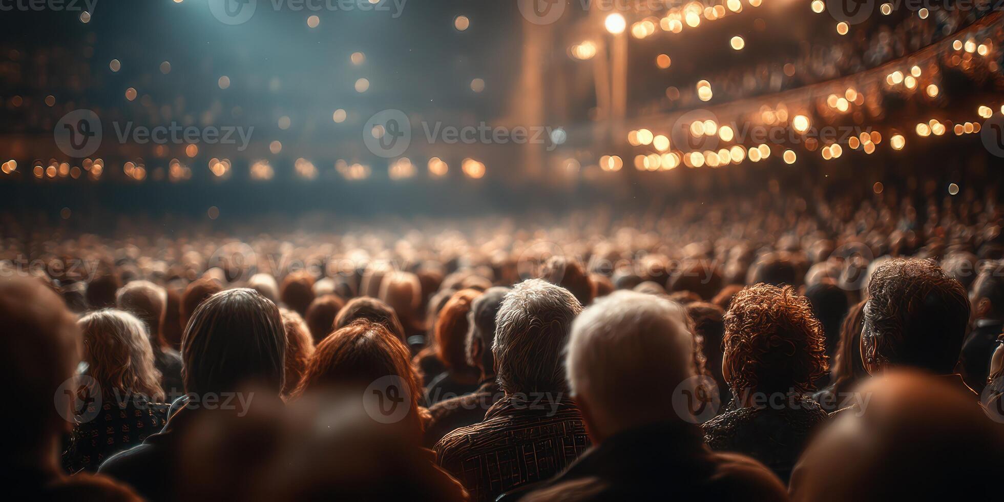 Audience engaged in a live performance at a theater during an evening event photo