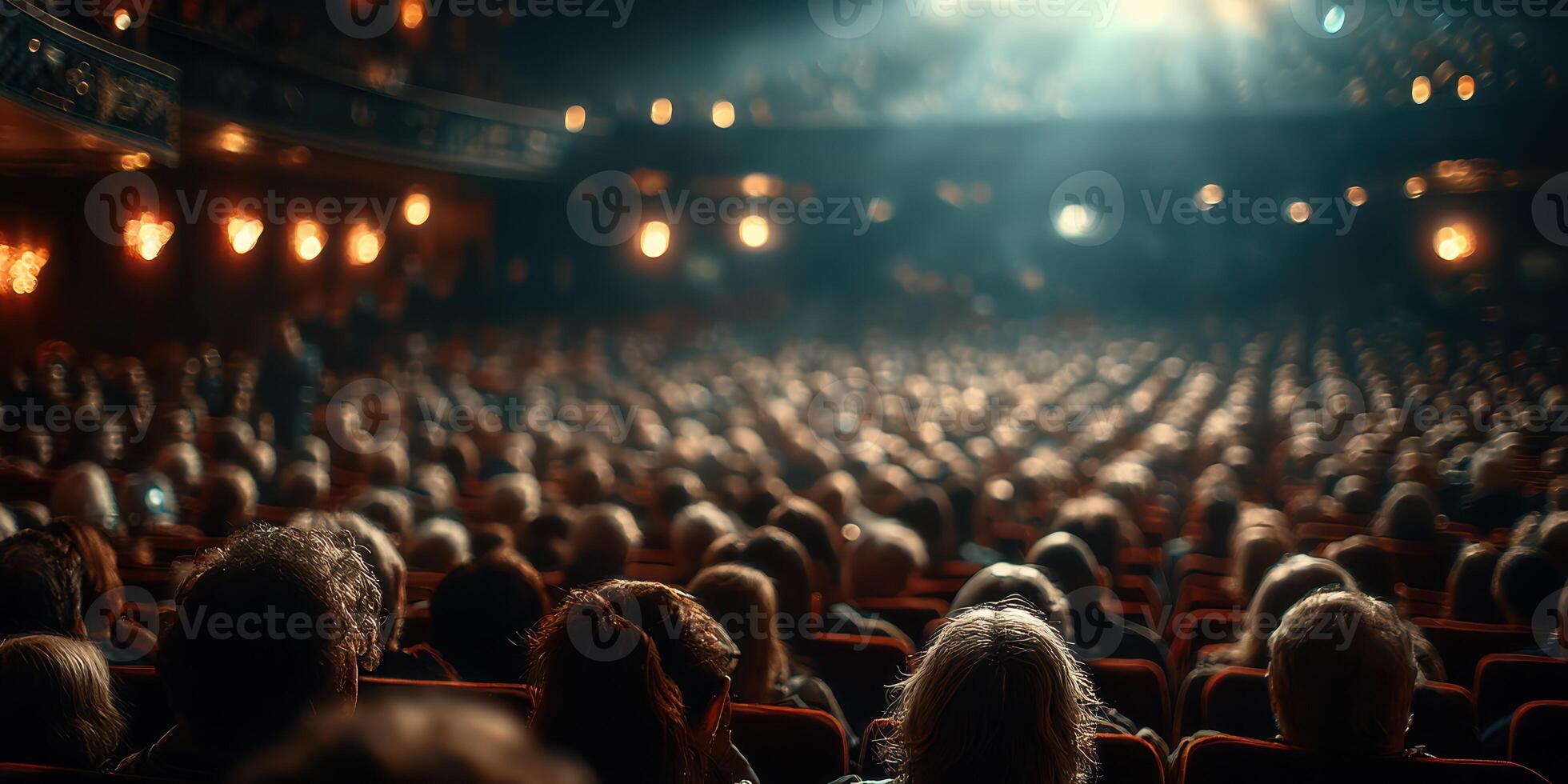 Audience gathered for a live performance in a historic theater during the evening photo