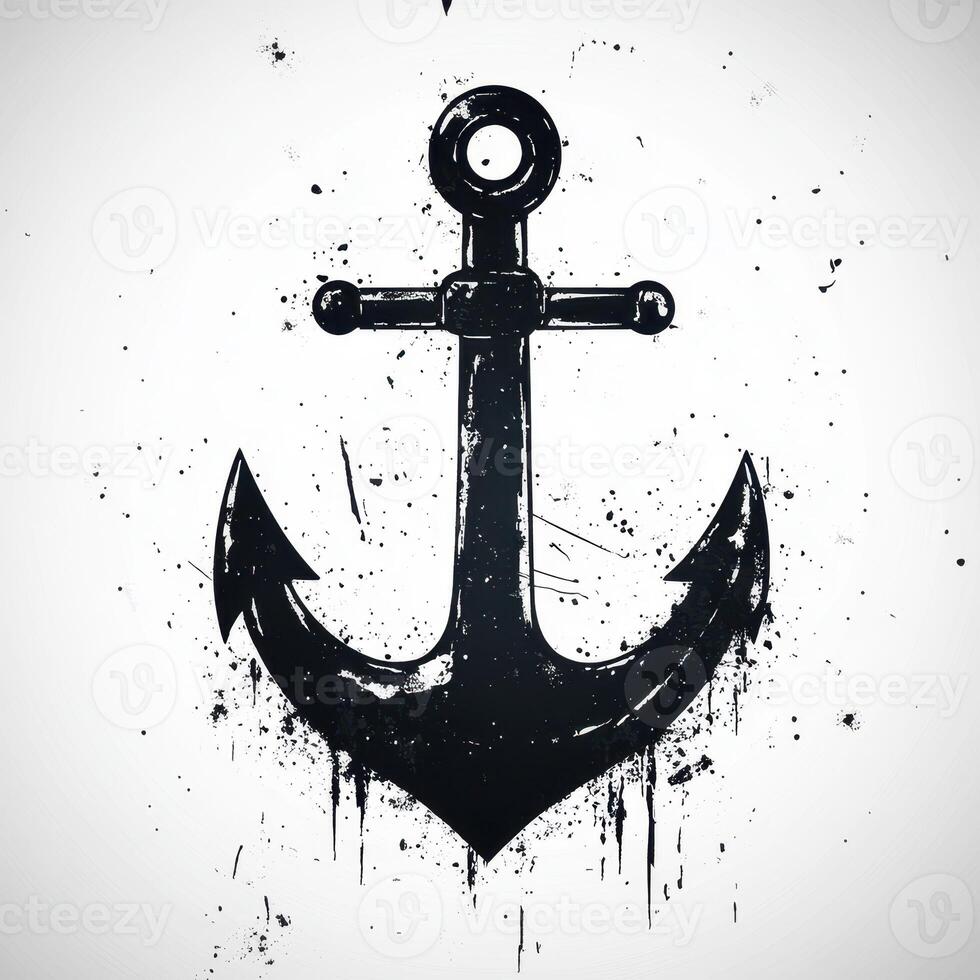 Anchor design with splatter effects showcasing a maritime theme in black and white photo