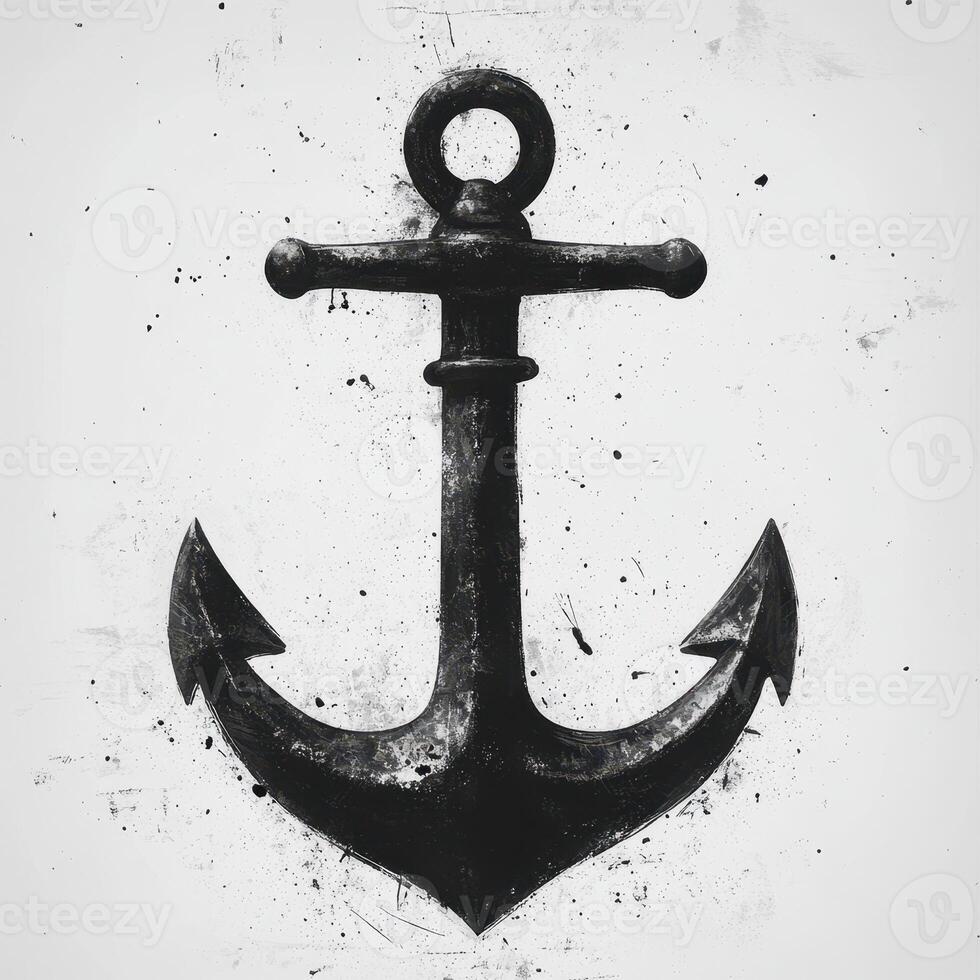 Classic black anchor design with a distressed background ideal for nautical themes and maritime decor photo
