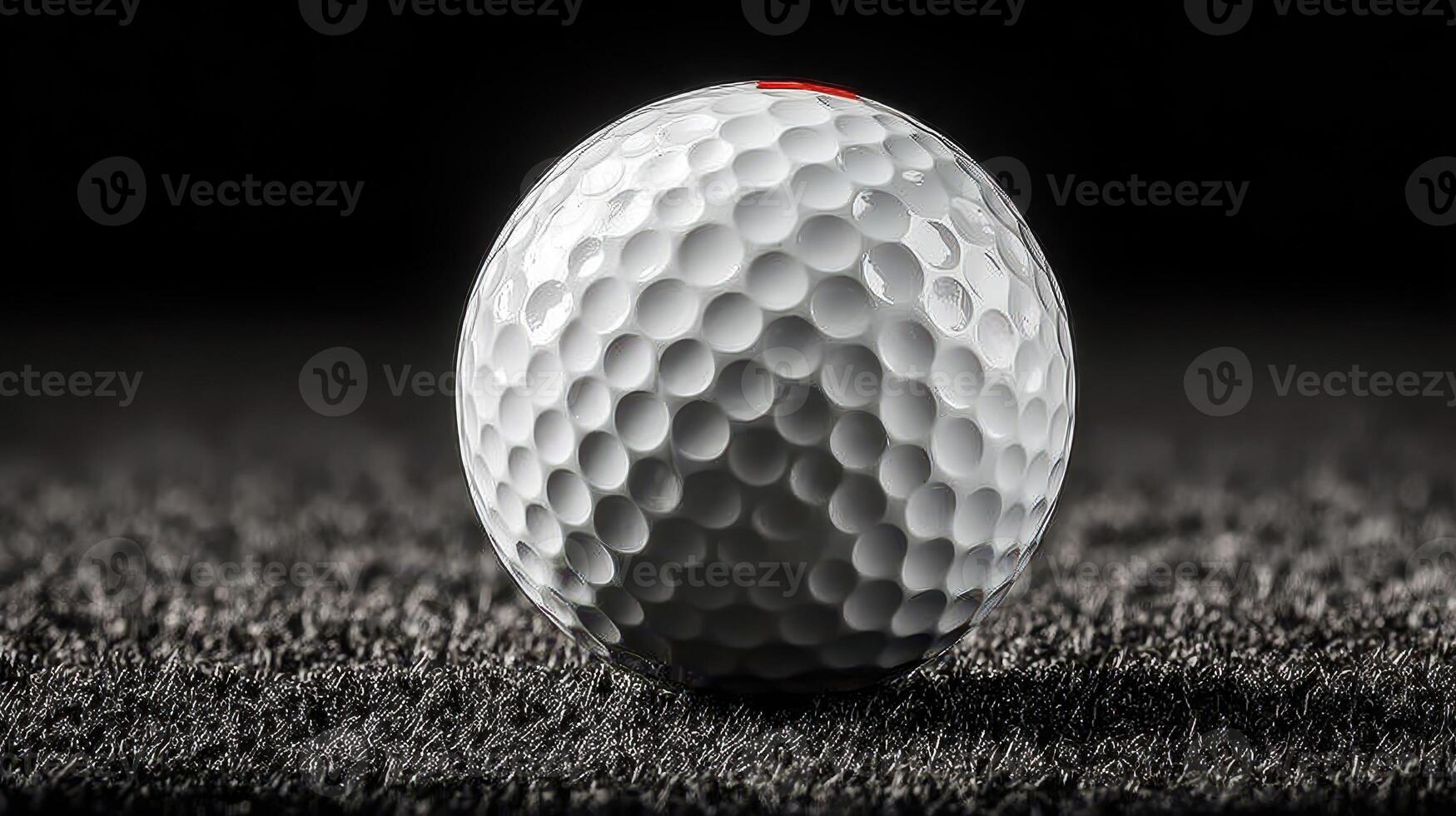 Close-up view of a golf ball resting on grass, highlighting texture and detail in a natural setting at twilight photo