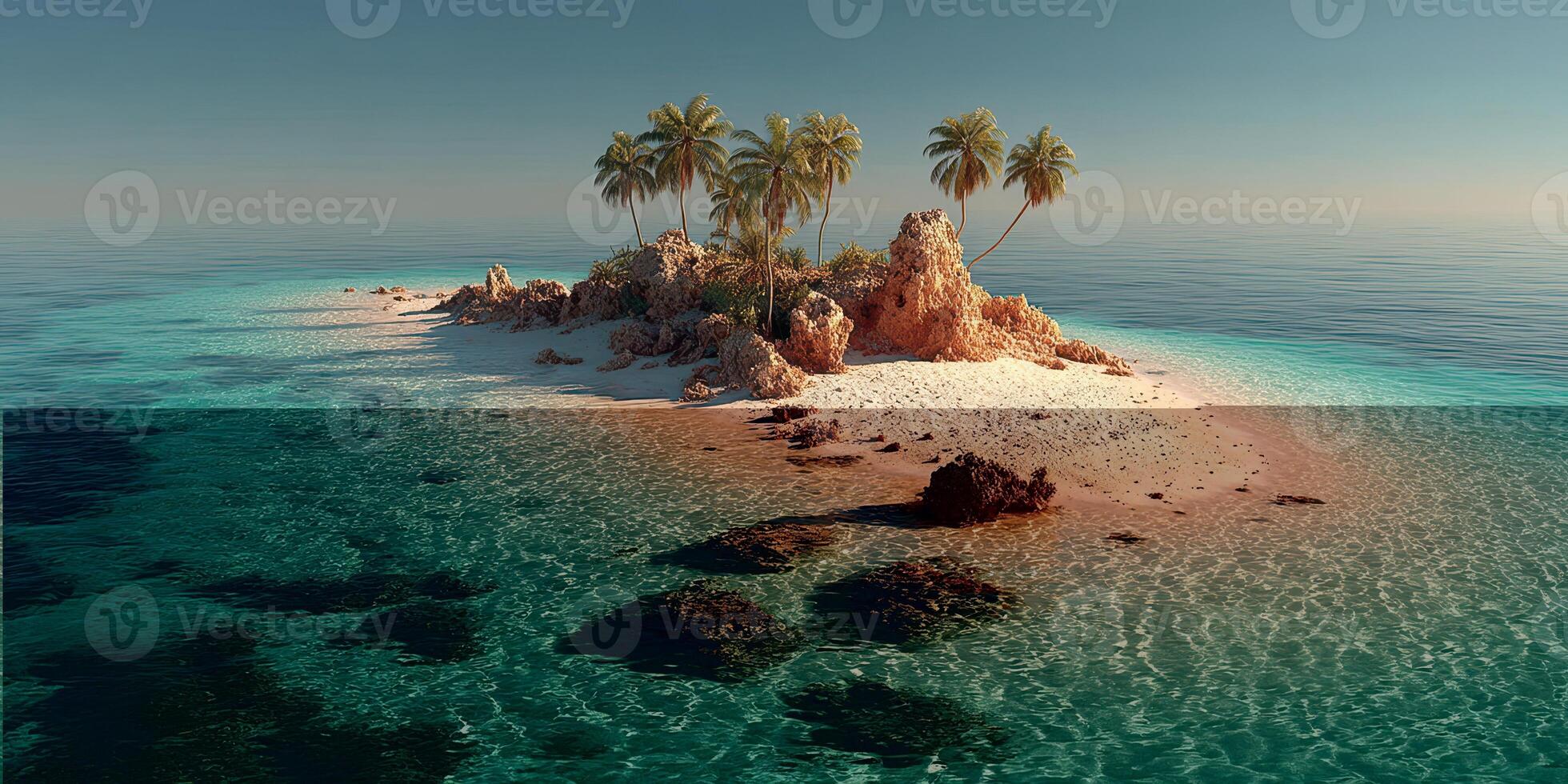 Tropical island paradise with palm trees and clear turquoise water on a sunny day photo