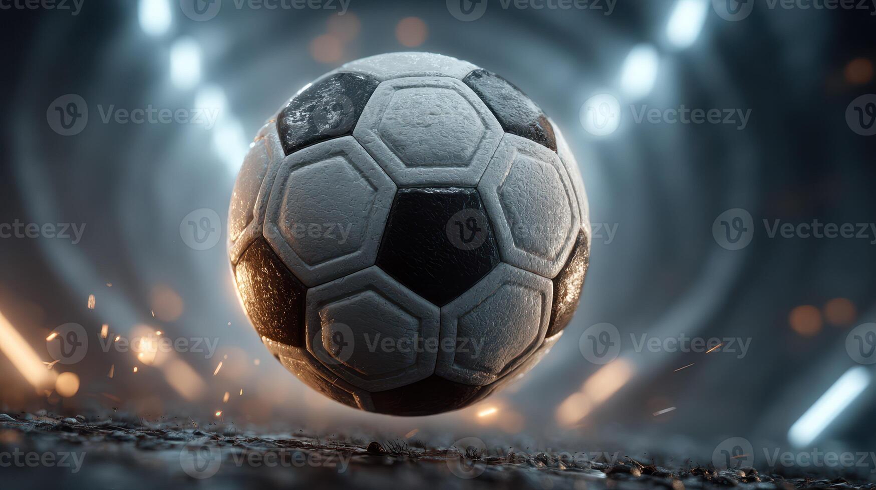 Dynamic soccer ball in motion with sparks flying in a dramatic tunnel setting photo