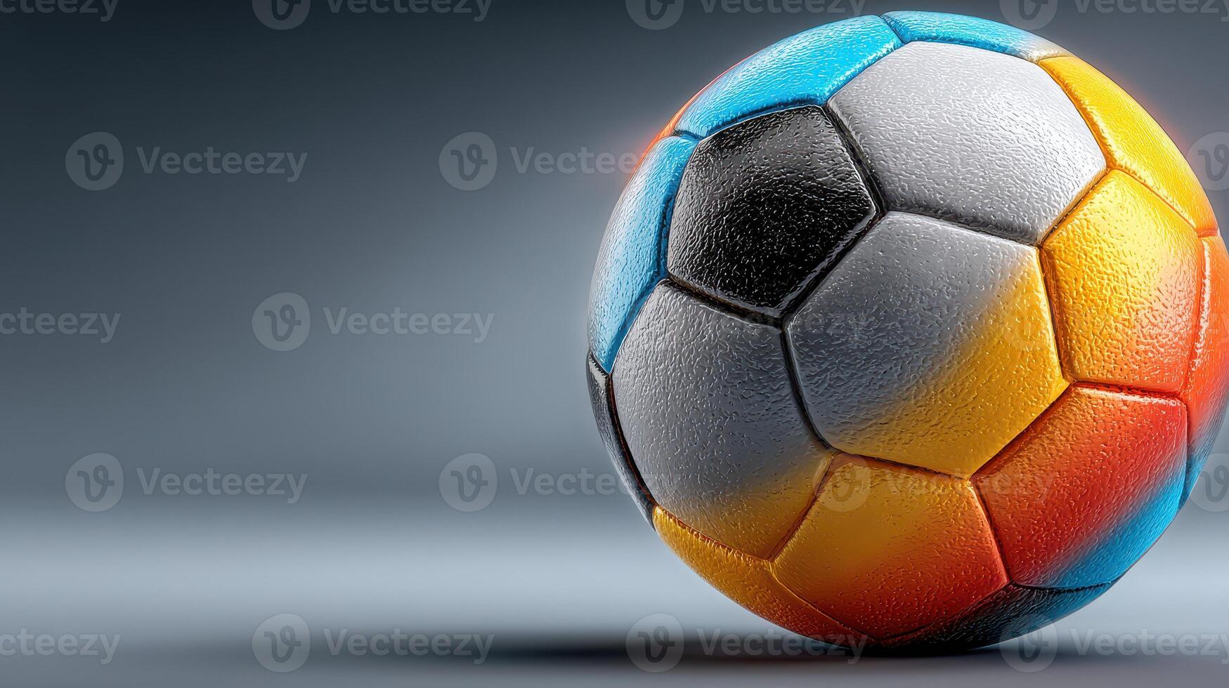 Colorful soccer ball resting on a gradient surface in a studio setting photo
