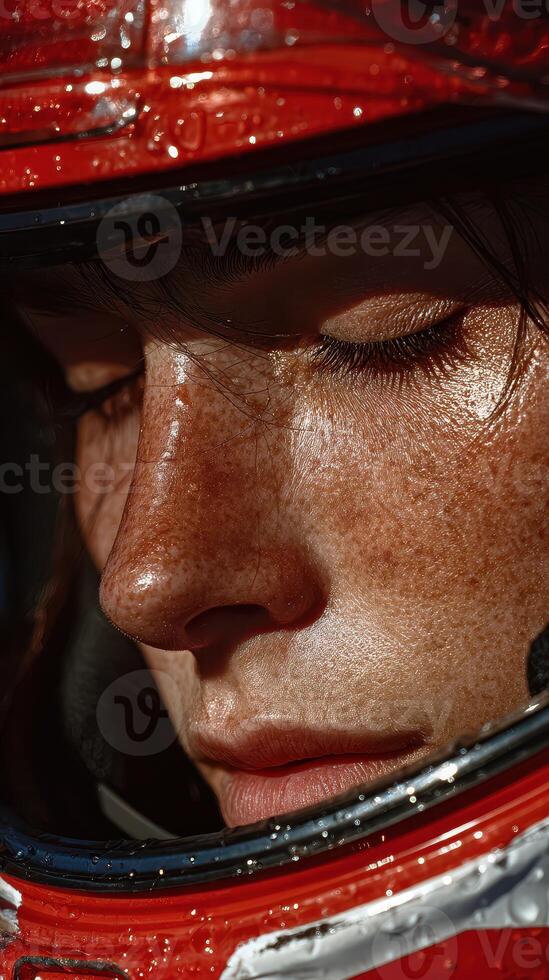Close-up of astronaut preparing for space exploration in a helmet with intricate details on the face and reflective visor photo