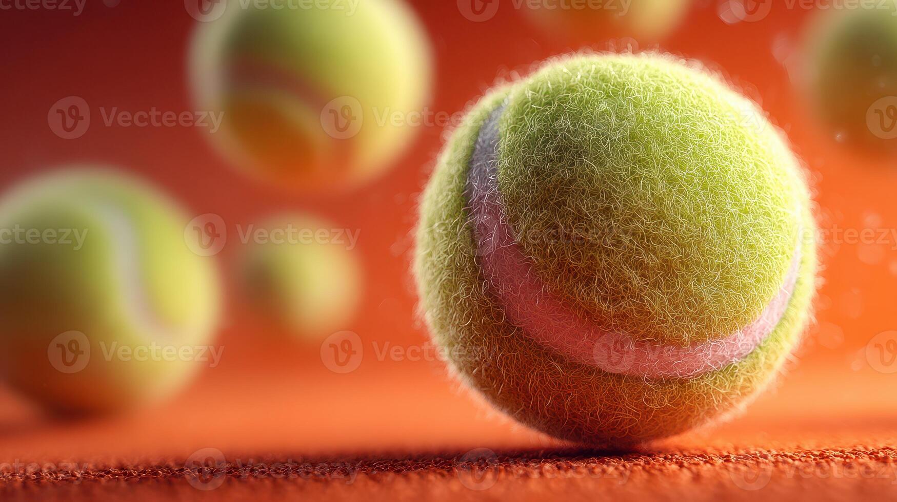 Bright green tennis balls floating against an orange background, creating a vibrant and energetic atmosphere in a sports-themed setting photo