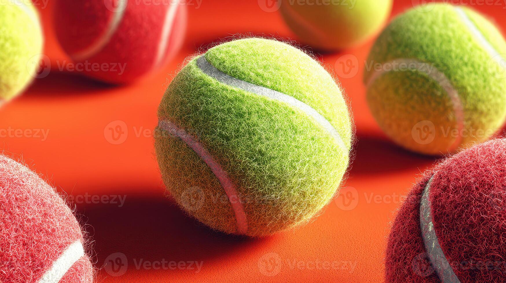 Colorful tennis balls scattered on a vibrant surface create a lively and dynamic atmosphere for sports enthusiasts photo
