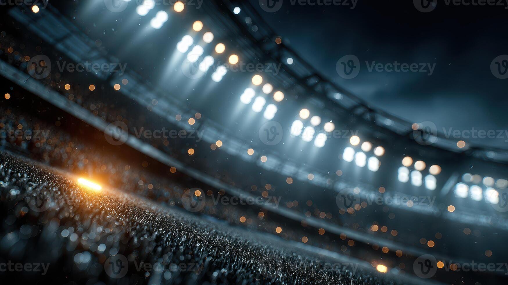 Exciting atmosphere in a stadium with bright lights and a cheering crowd during a night sports event photo