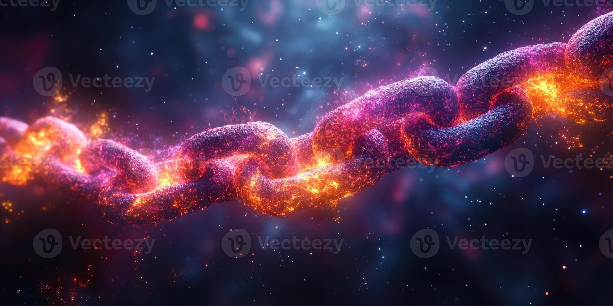 Vibrant abstract chain glowing in cosmic space with fiery elements and a vivid background photo