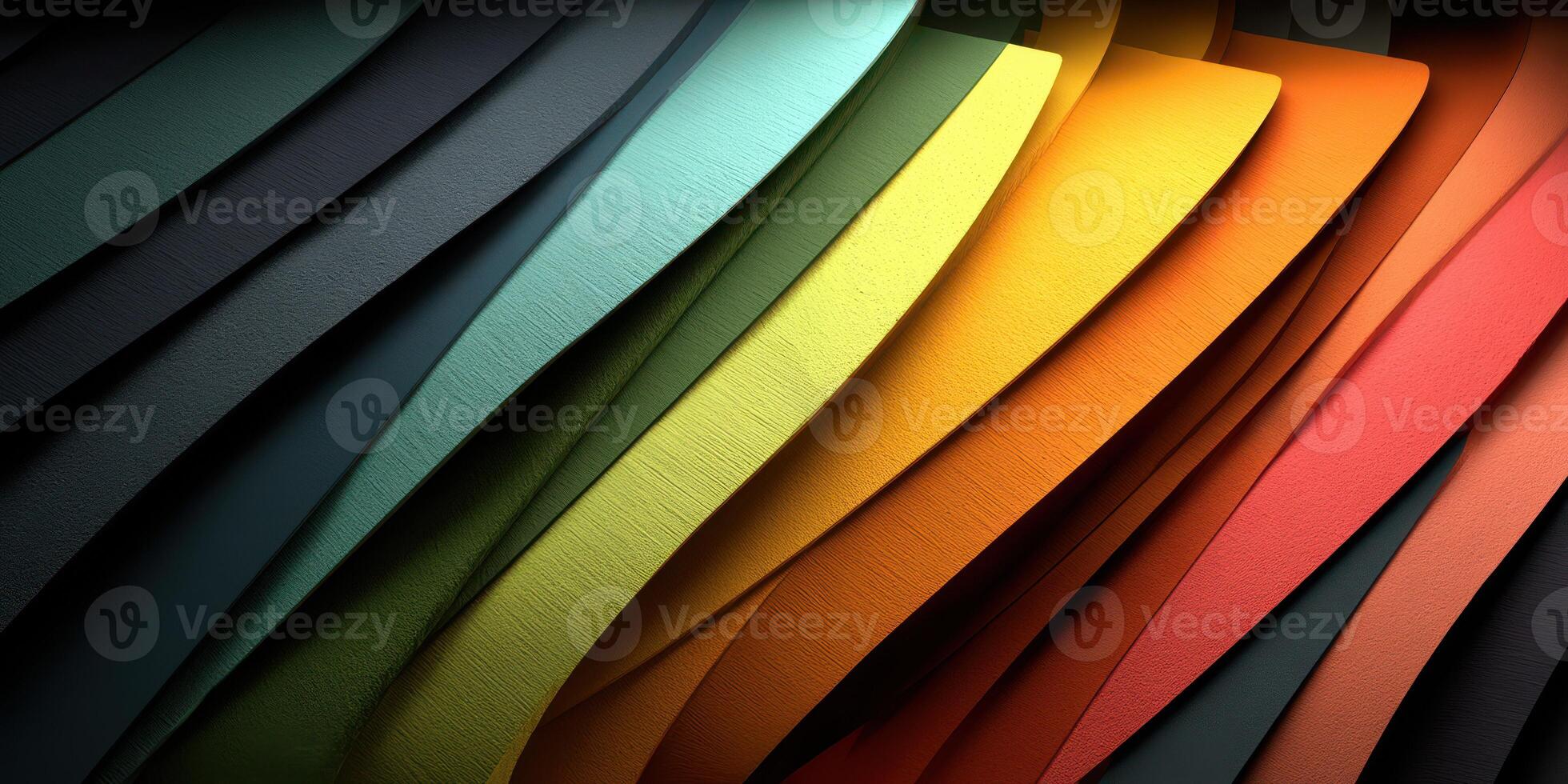 Vibrant layers of colored paper arranged in a wave pattern creating an artistic display photo