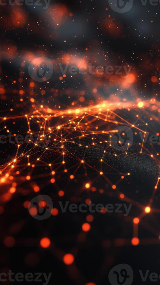 Digital network connections with glowing nodes and lines in a dark atmosphere showcasing technology and innovation photo