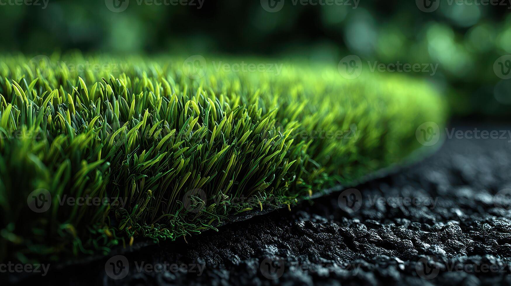 Close-up view of lush green artificial grass on a dark surface reflecting nature's serenity in an outdoor setting photo