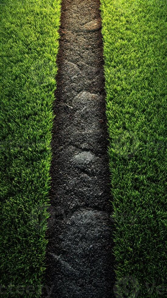 Pathway through lush green grass invites exploration in a tranquil outdoor setting photo