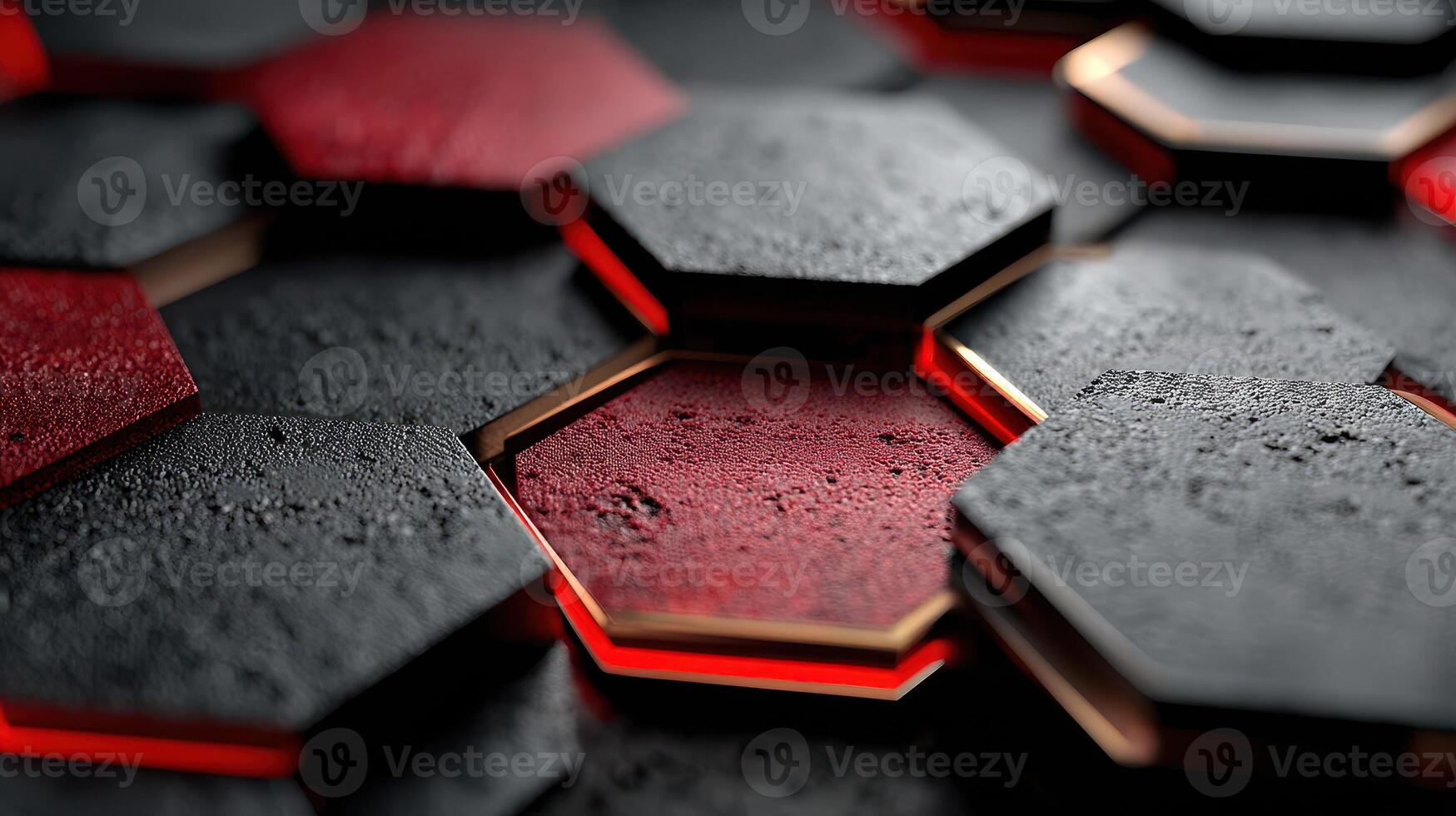 Hexagonal patterns with textured surfaces and glowing edges create a striking visual display in a modern design context photo