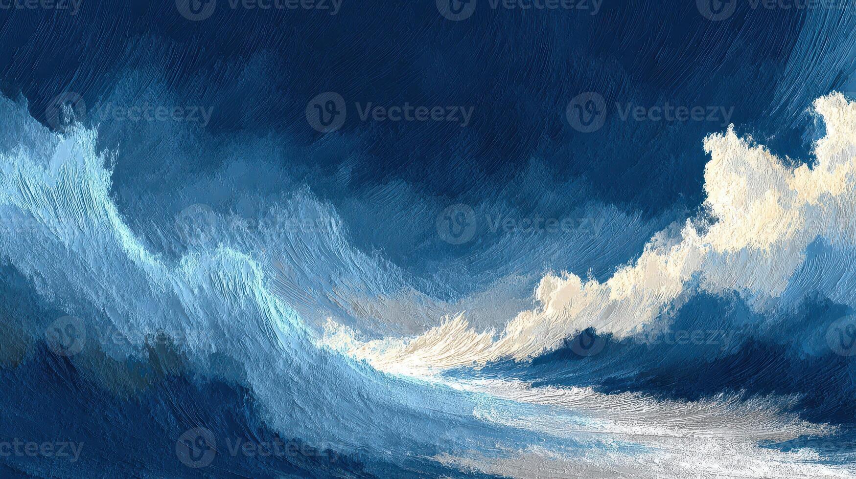 Majestic ocean waves crashing against a dark sky during a stormy twilight photo