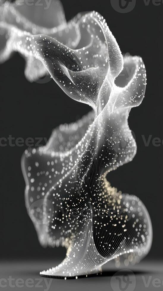 Digital art creation of swirling lines and particles illustrating movement and flow in a futuristic design concept photo