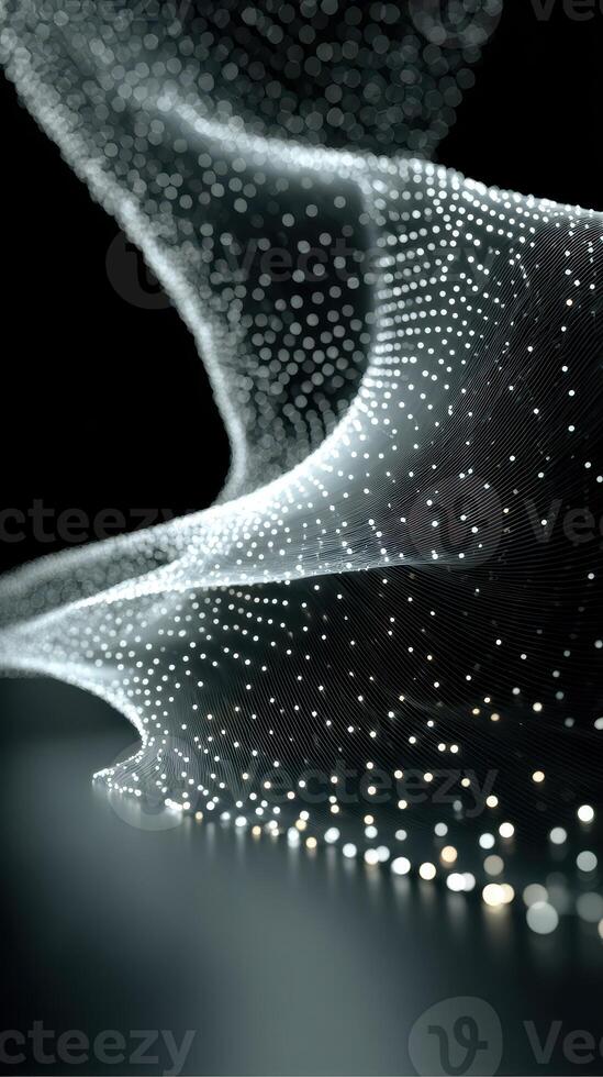 Dynamic flow of illuminated particles creates a mesmerizing visual effect in a dark environment photo