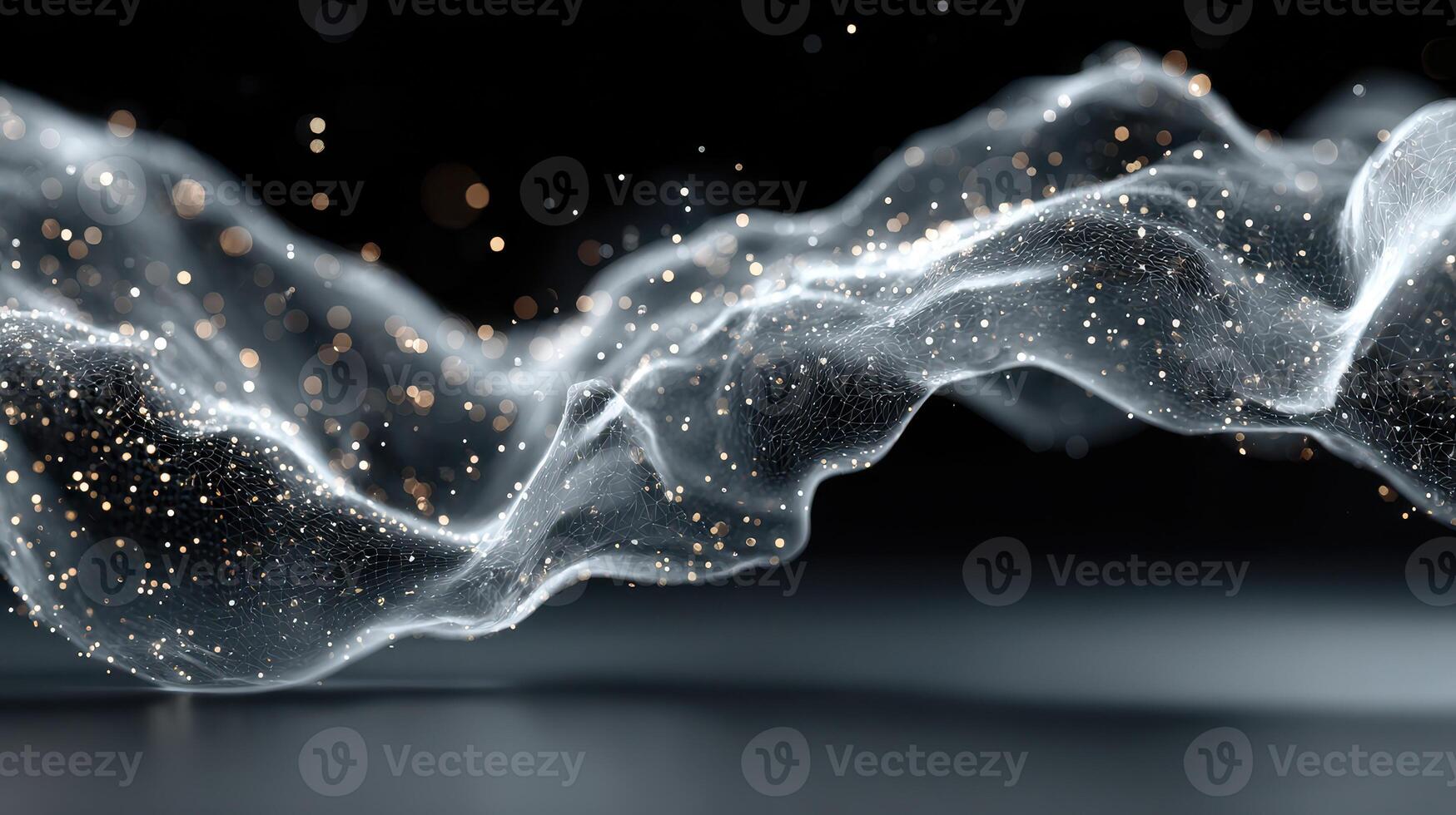 Ethereal wave of sparkling light and delicate texture floating in a dark space creating a mesmerizing visual experience photo