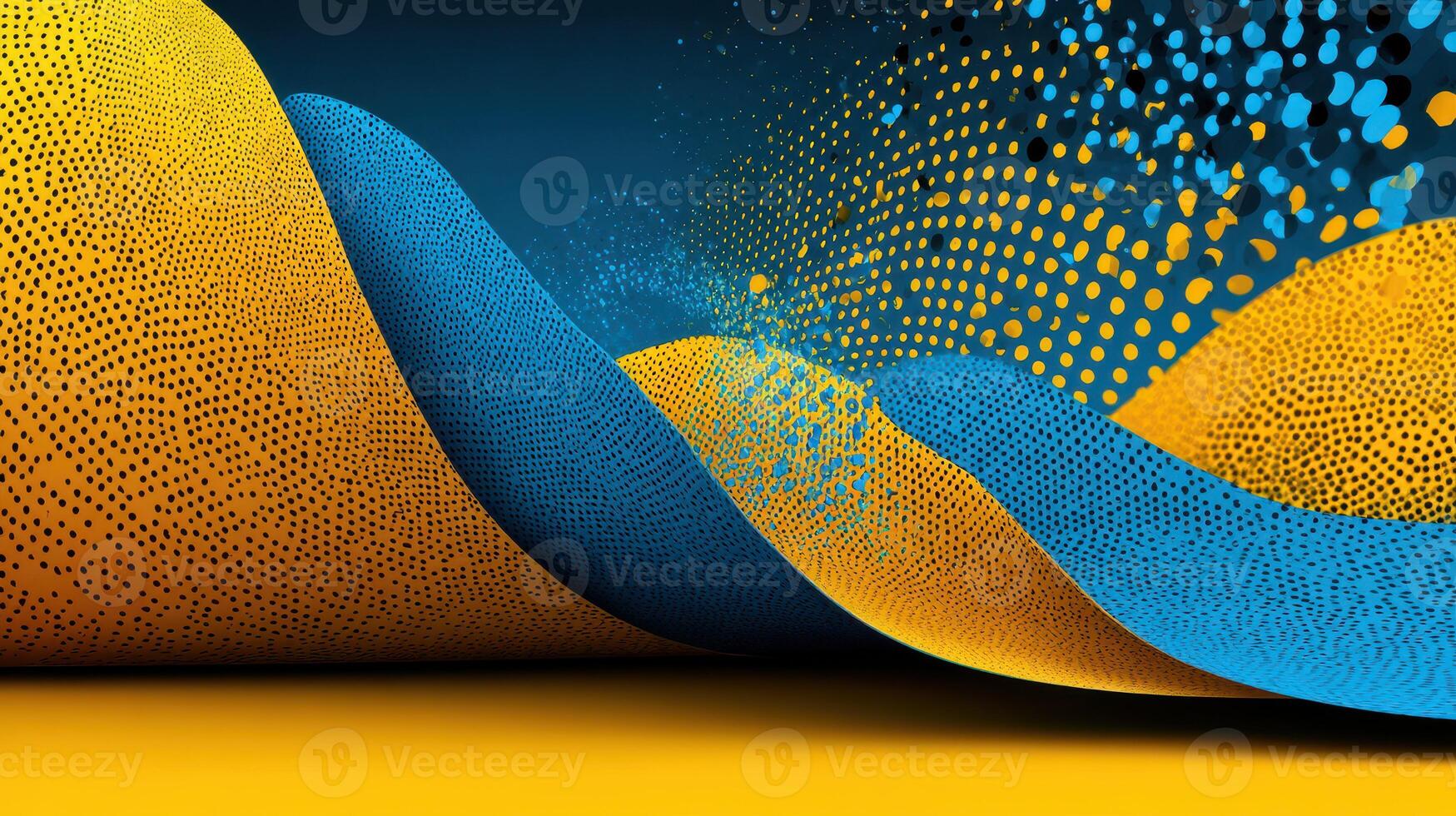 Bright abstract waves of yellow and blue creating dynamic patterns in a digital landscape photo