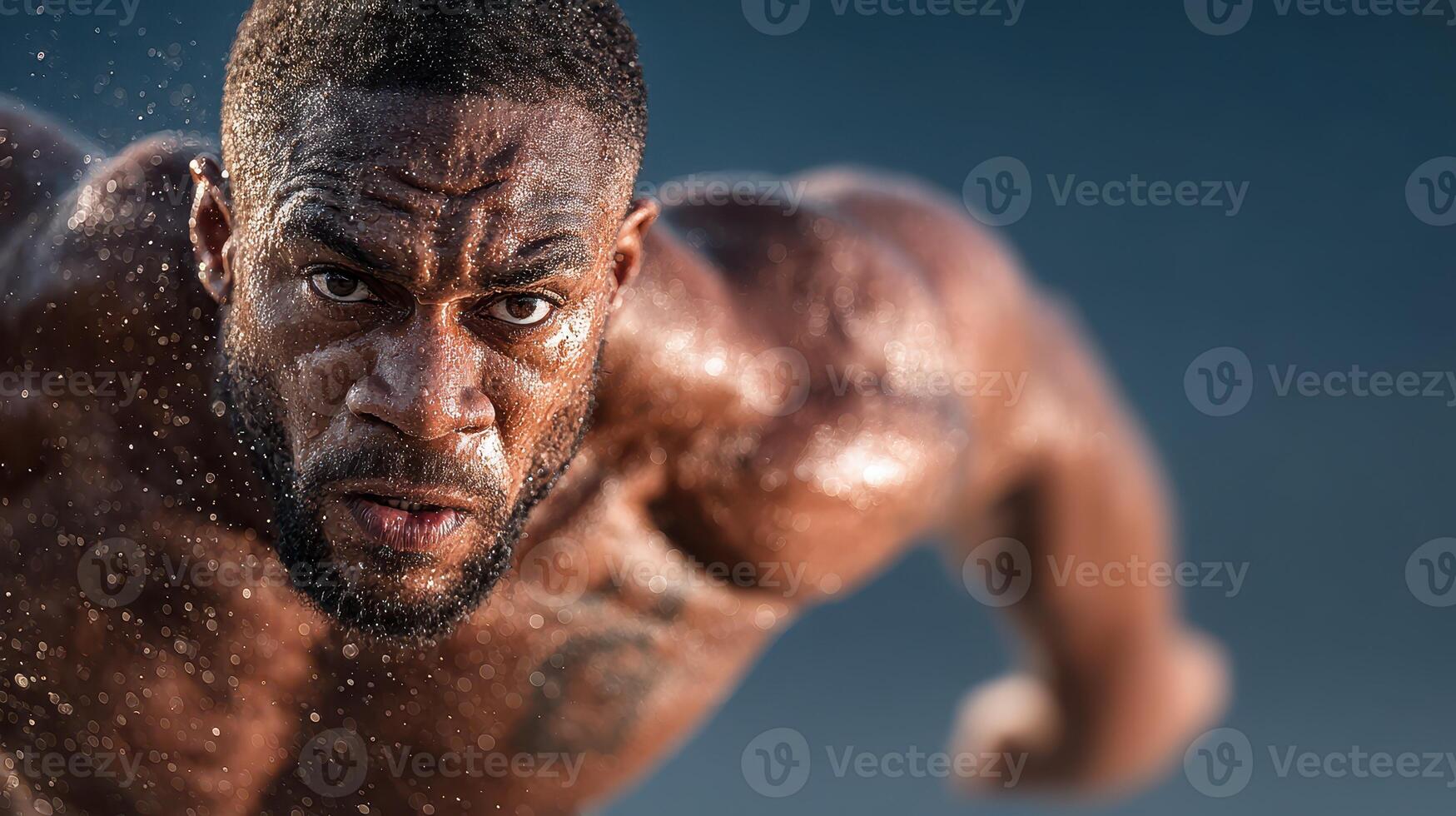 Muscular athlete training intensely with focus and determination in a dynamic gym environment photo