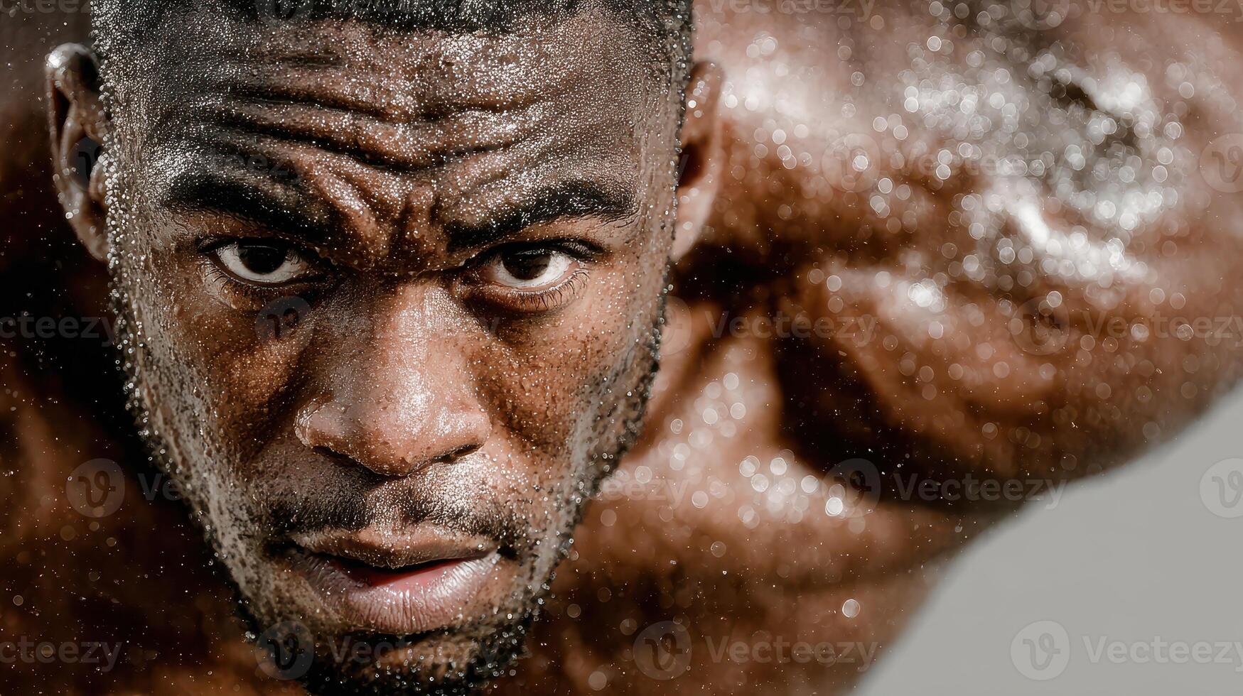 Intense workout session highlighting determination and physical strength through close-up of focused athlete photo