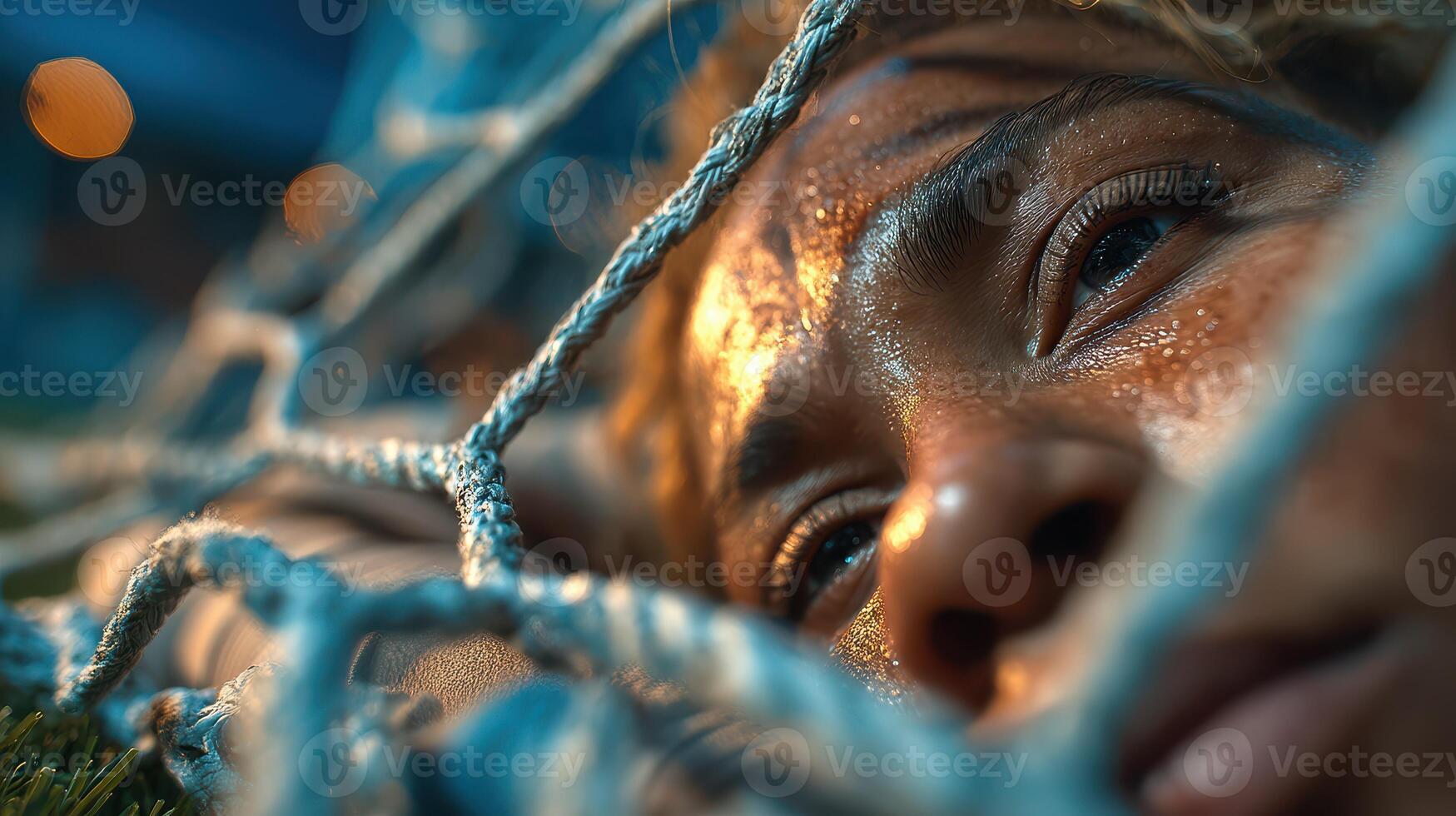 Young athlete recovering during a sports event with focus on emotions and determination photo