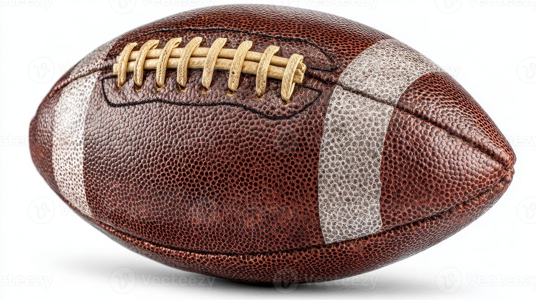 Vintage leather football resting on a white surface showcasing its detailed stitching and texture photo