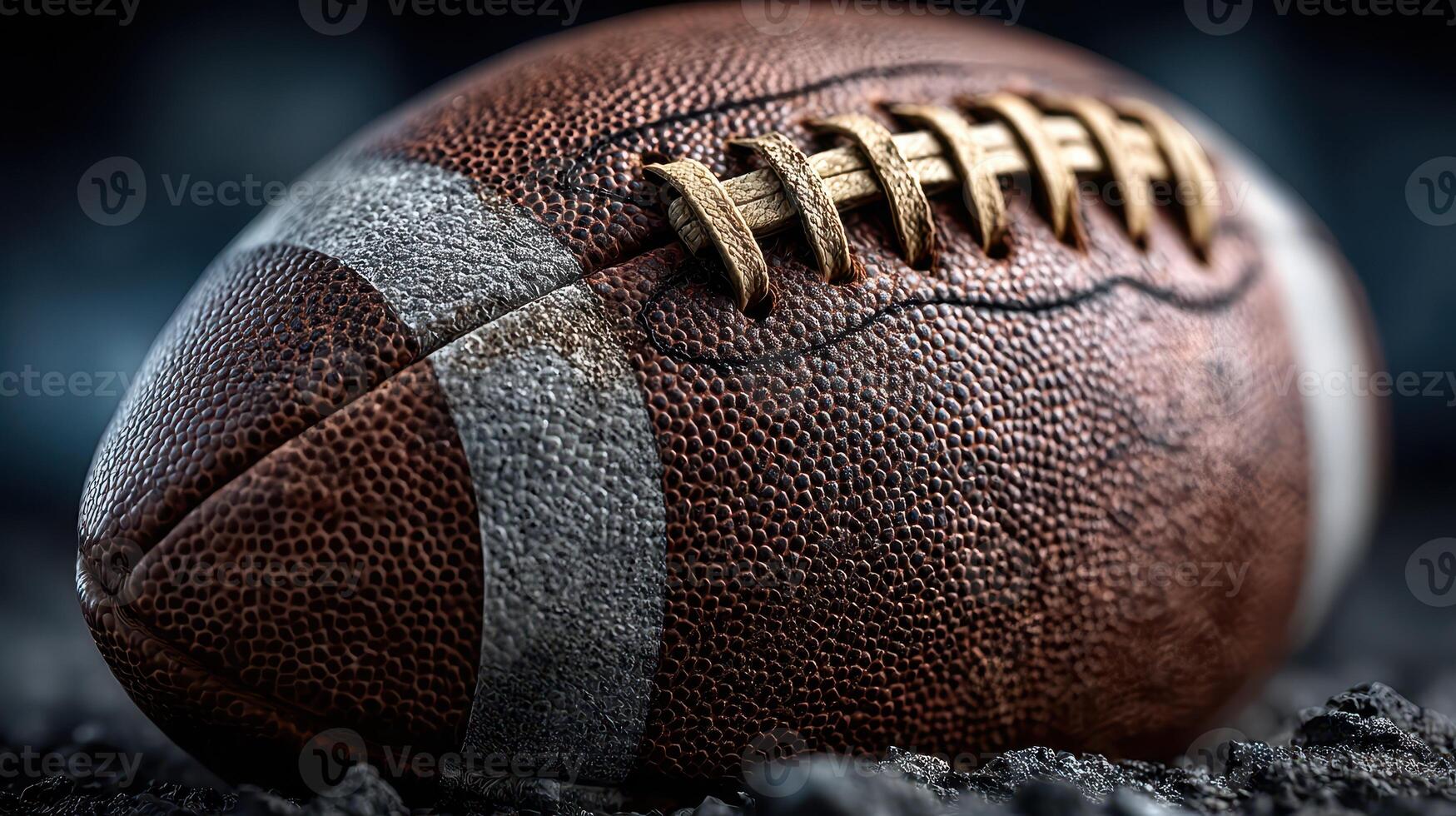 Football resting on a textured surface highlighting its details and craftsmanship late at night photo