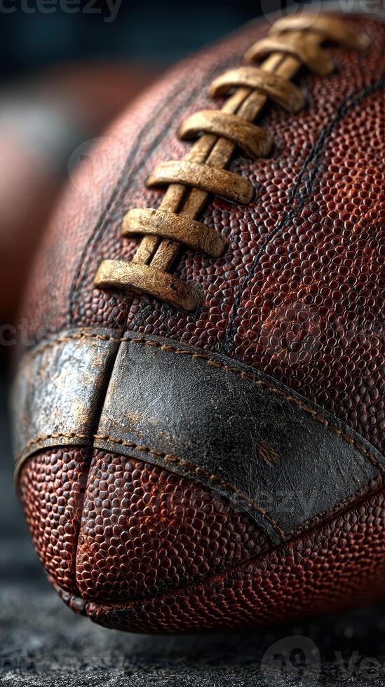 Close-up of vintage football emphasizing texture and detail during an indoor training session photo