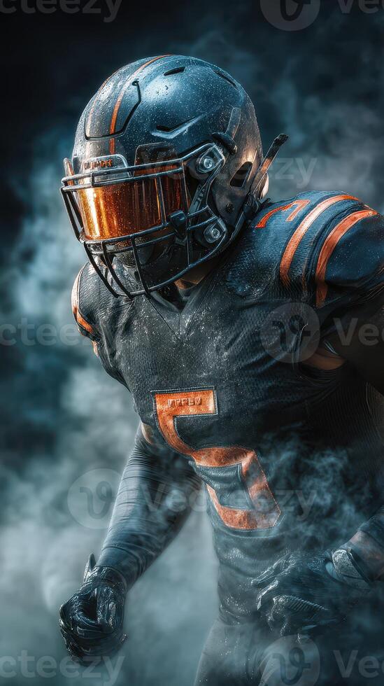 Dynamic football player in action with dramatic lighting and effects during a game photo