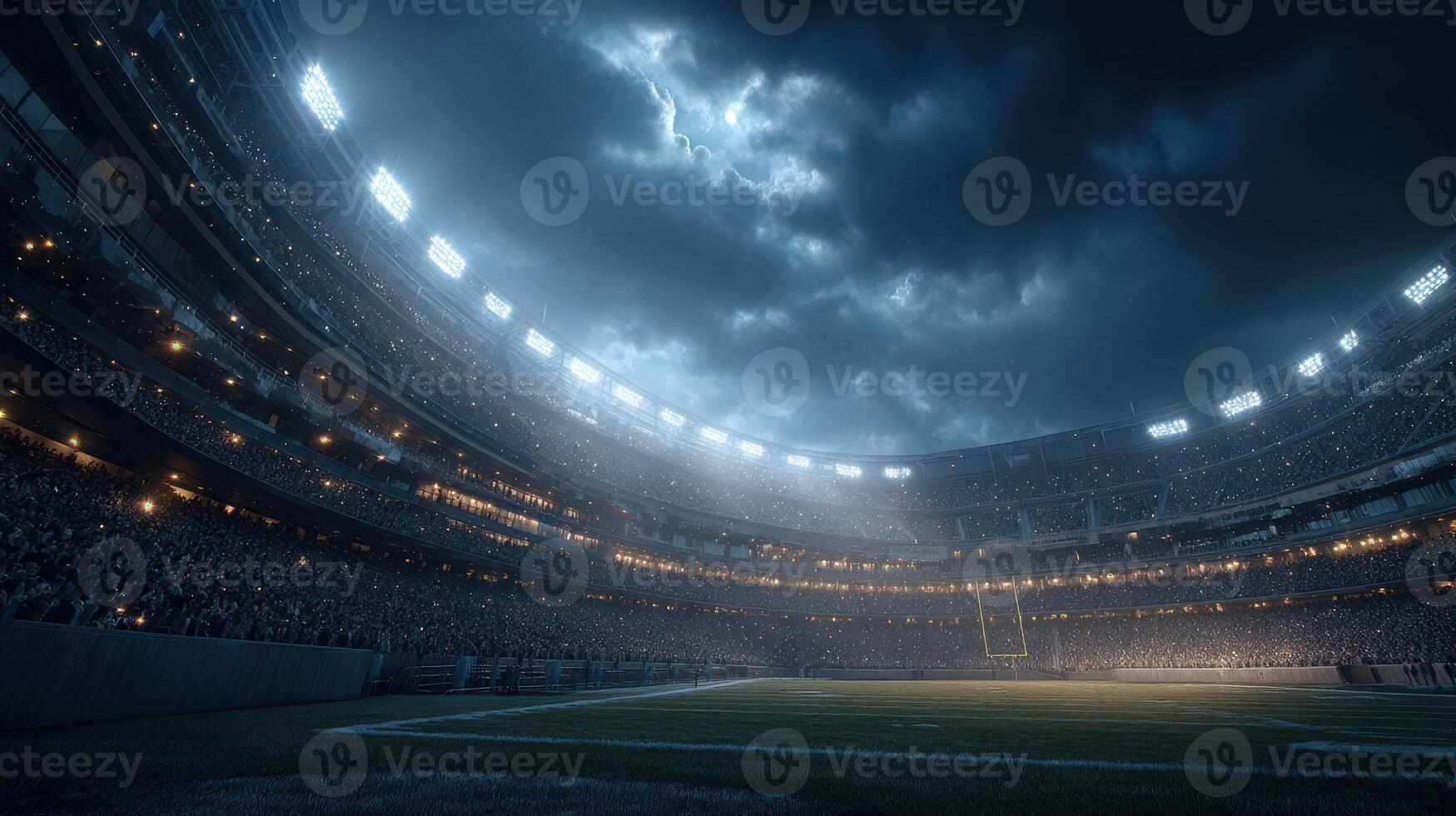 Weather challenges the atmosphere at a football stadium filled with enthusiastic fans during evening game time photo