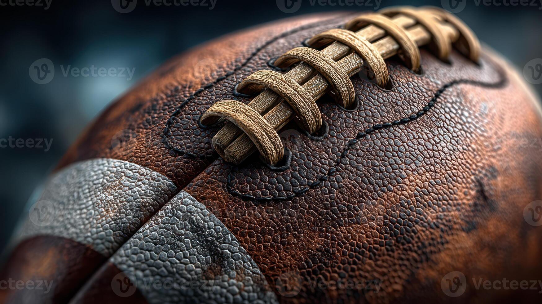Detailed close-up view of an aged football highlighting texture and stitching photo