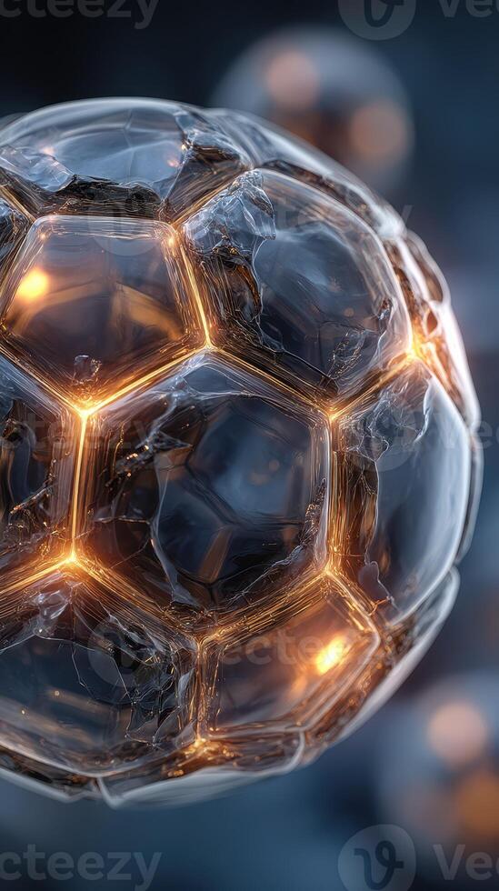 Innovative soccer ball design showcasing glowing hexagonal patterns and intricate textures in soft lighting photo
