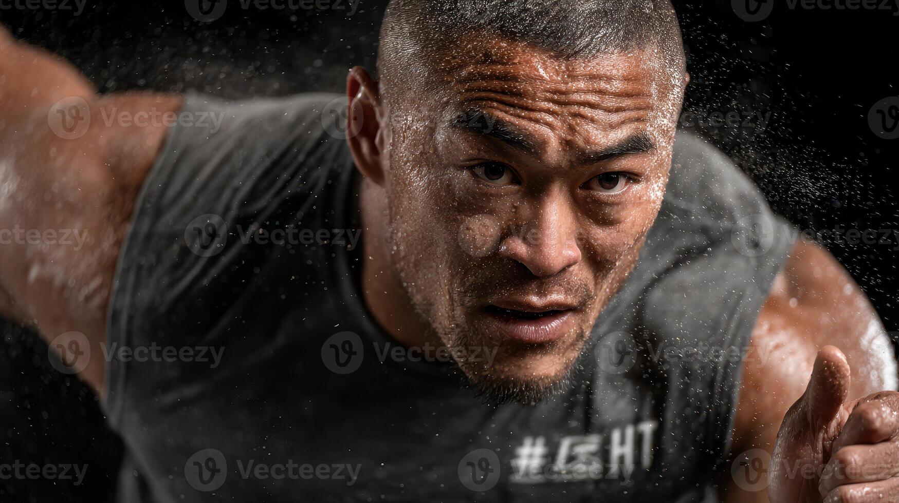 Athlete sprinting intensely during a training session captured in a gym environment with dramatic lighting photo