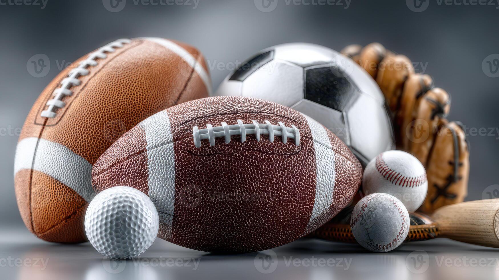 Variety of sports balls arranged artistically on a dark background in a studio setup during a creative display photo