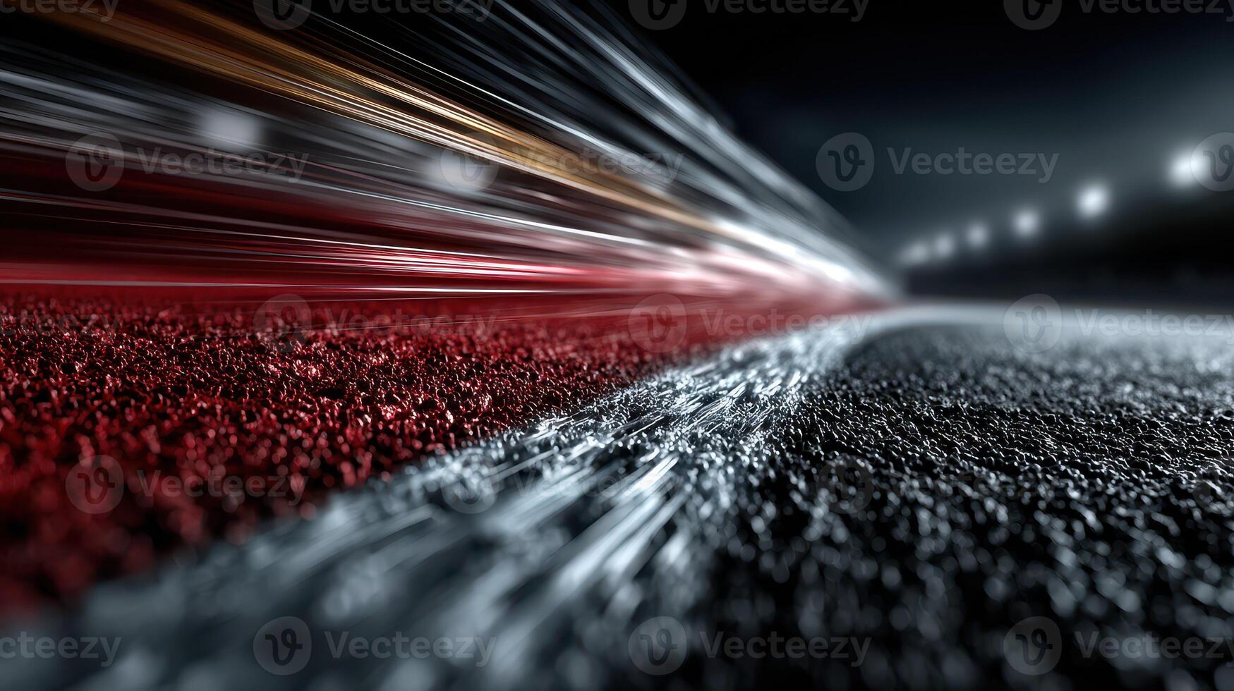 Dynamic motion blur captures high-speed action on a racing track at night photo