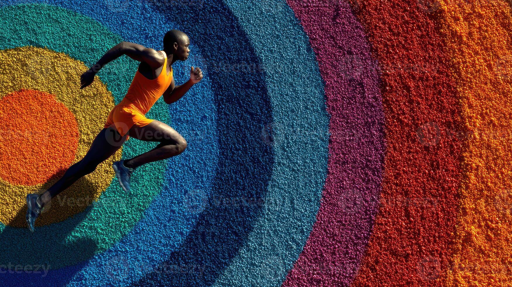Runner in vibrant colors races across a dynamic abstract surface during daylight hours photo